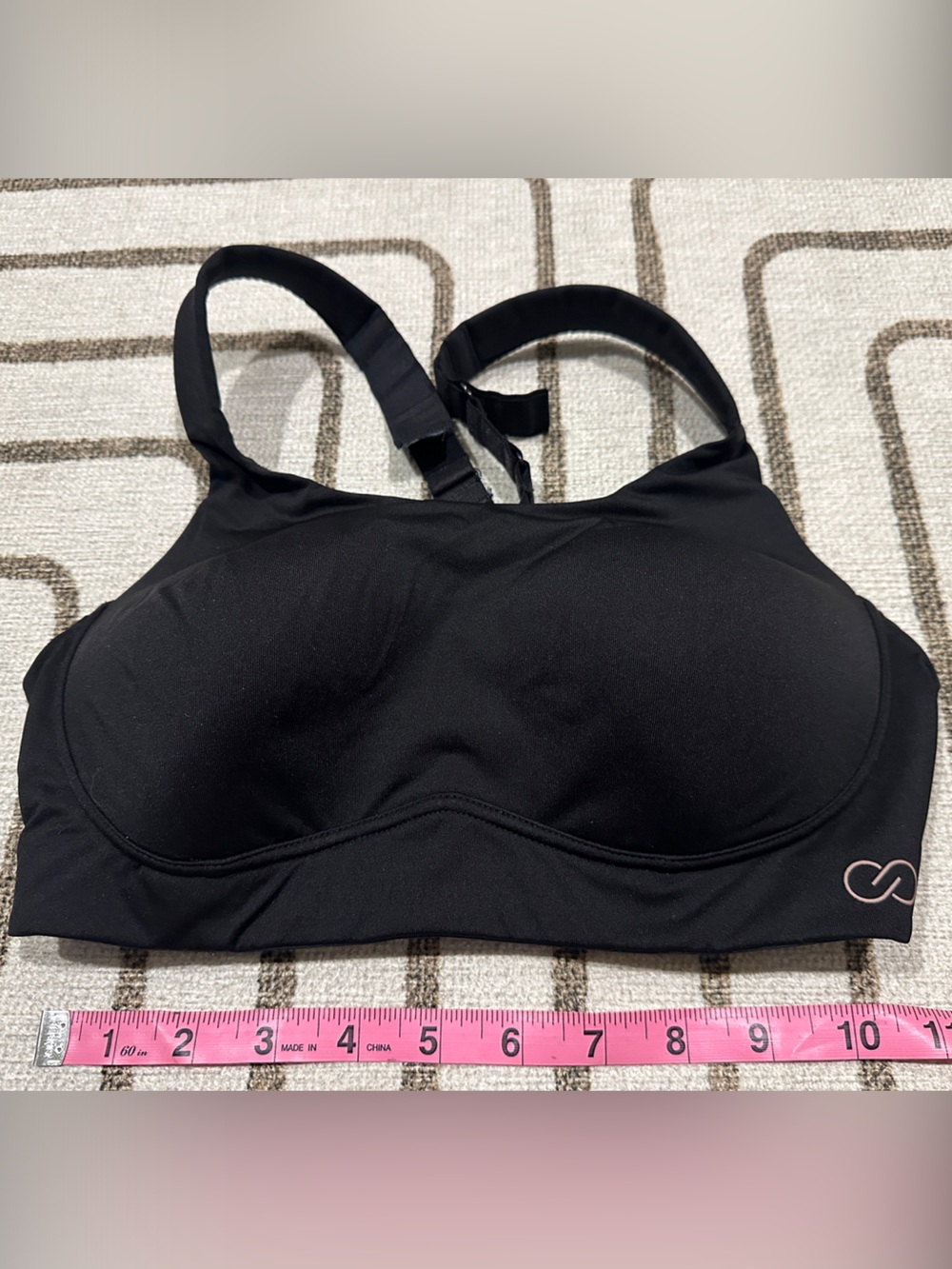 CALIA by Carrie Underwood Black Sports Bra with Light Pink Logo